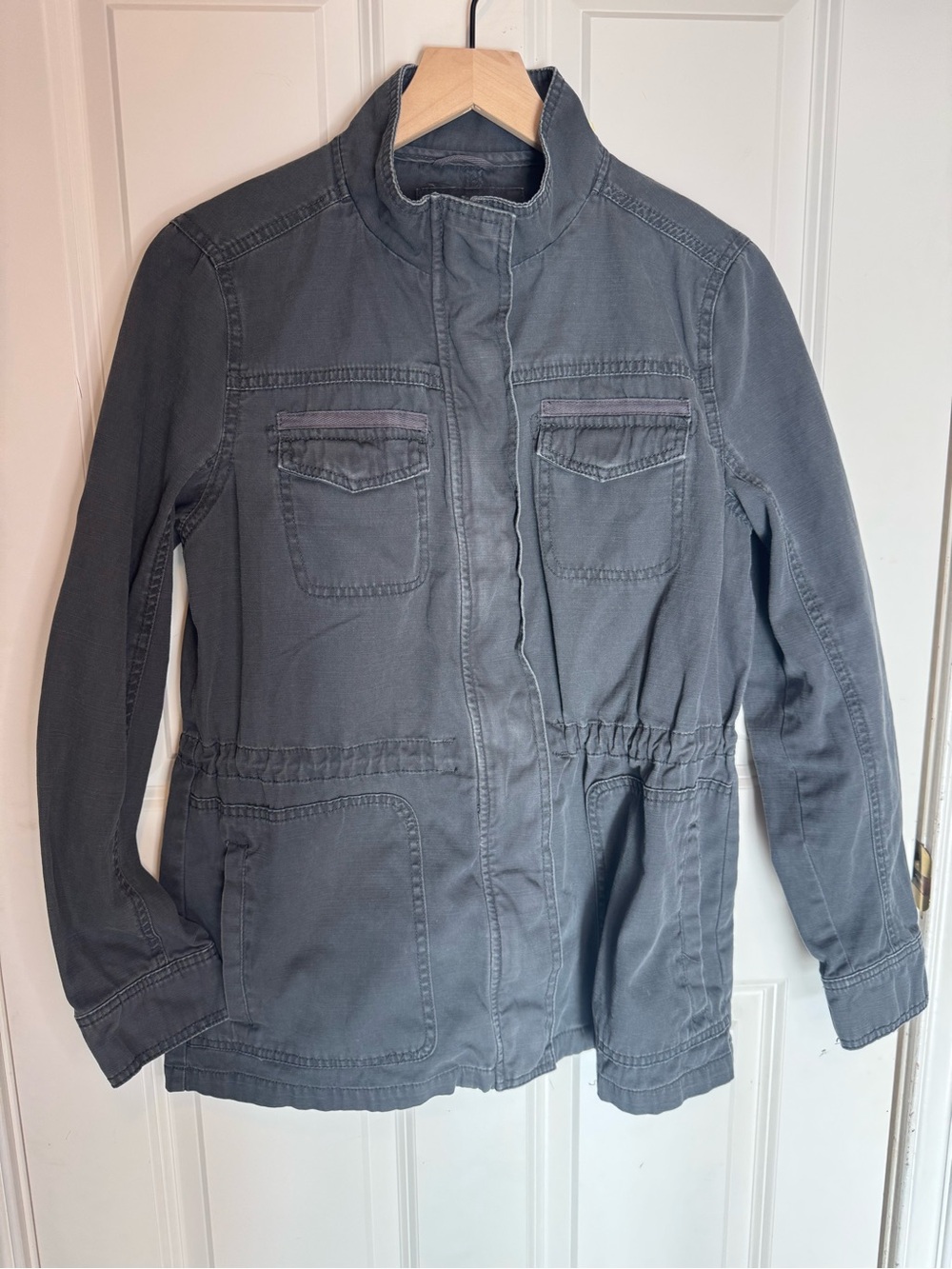 Charcoal Gray Utility Jacket Funnel Neck, cotton,Indie Sleaze, Grunge, Military